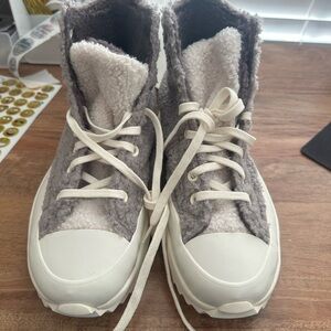 Converse Gray and Cream Sherpa High-Tops